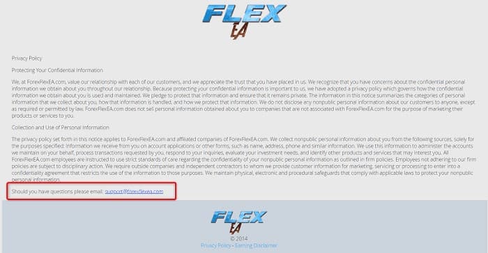 [Forex Flex EAの購入と返金]方法②：Forex Flex EAの"Privacy Policy"ページのメールアドレスから