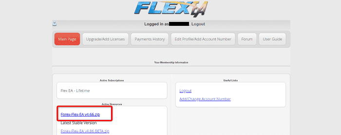 [Forex Flex EAをMT4に設定]手順③：ユーザーページからForex Flex EAをダウンロードする