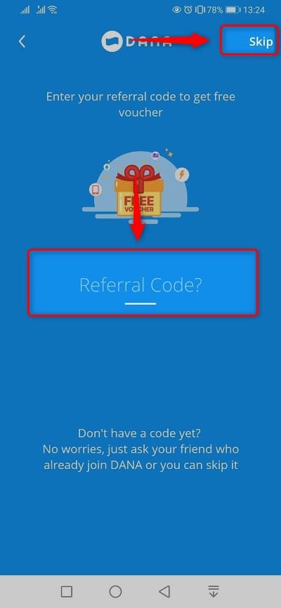 手順④：「Referral Code」があれば入力、なければ「Skip」