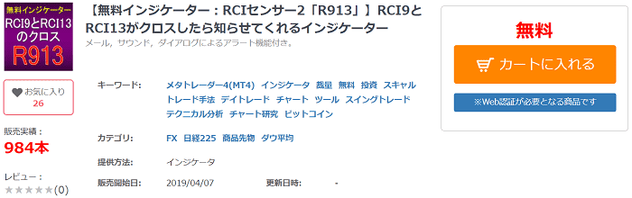 【無料インジケーター：RCIセンサー2「R913」】RCI9とRCI13がクロスしたら知らせてくれるインジケーター