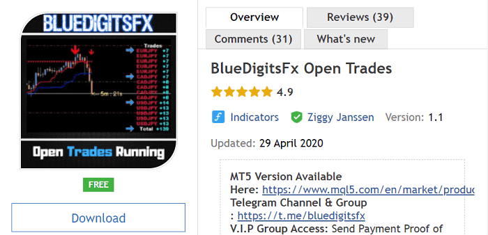 BlueDigitsFx Open Trades - 海外発・人気MT4インジケーター - MQL5
